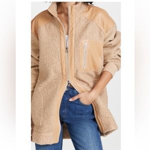 Staud Scrabble Patchwork-effect Faux Shearling Coat In Doe - S